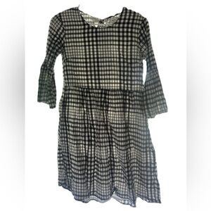 Plaid Women’s Knee Length Cotton Dress - Black and White